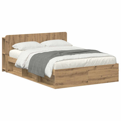 vidaXL Bed Frame with Storage Artisan Oak 135 x 190 cm Engineered Wood 2
