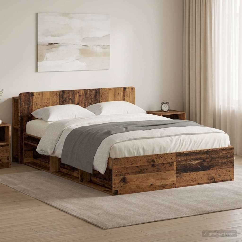 vidaXL Bed Frame with Storage Old Wood 135 x 190 cm Engineered Wood 1