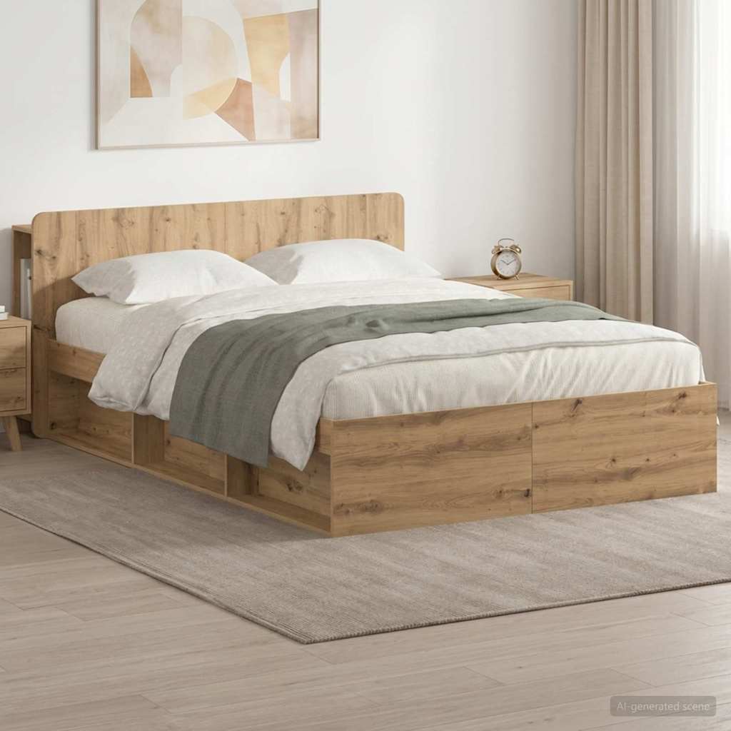 vidaXL Bed Frame with Storage Artisan Oak 140 x 190 cm Engineered Wood 1