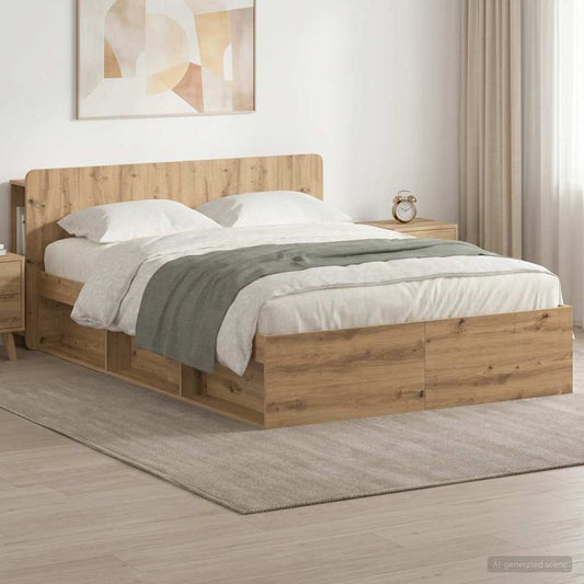Bed Frame with Storage 140 x 190 cm Engineered Wood Length 190 cm without centre shelf Width 140 cm Artisan oak