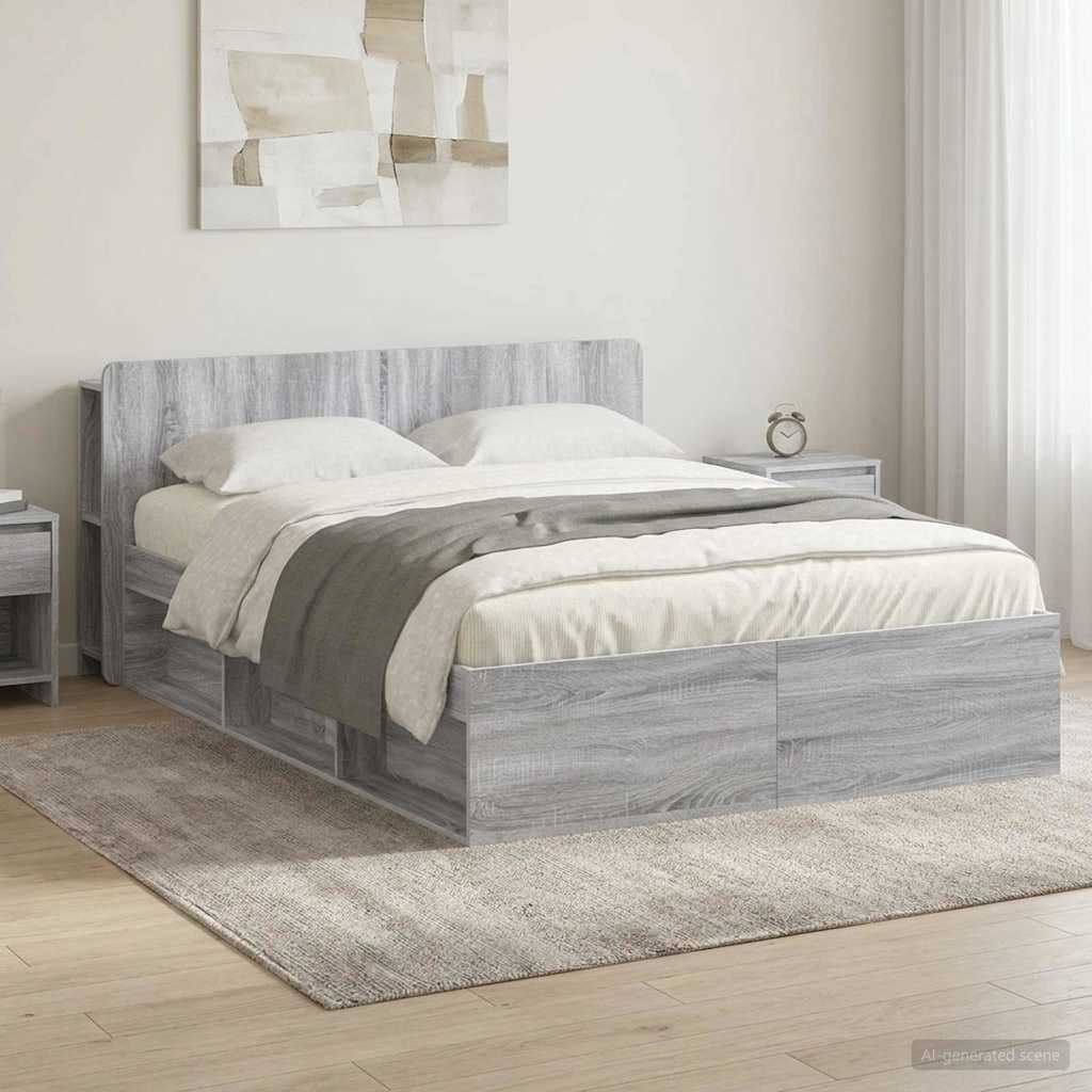 vidaXL Bed Frame with Storage 140 x 190 cm Engineered Wood without Centre Shelf