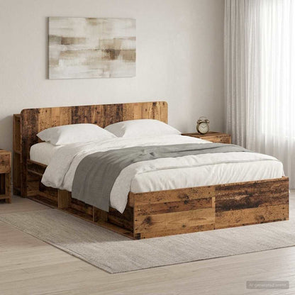 vidaXL Bed Frame with Storage Old Wood 140 x 190 cm Engineered Wood 1