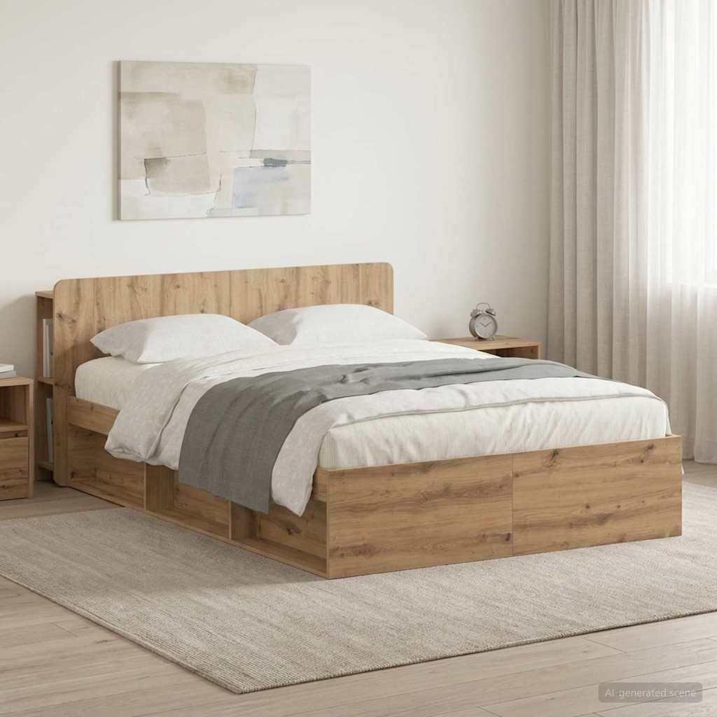 vidaXL Bed Frame with Storage Artisan Oak 150 x 200 cm Engineered Wood 1