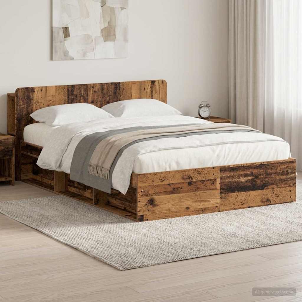 vidaXL Bed Frame with Storage Old Wood 150 x 200 cm Engineered Wood 1