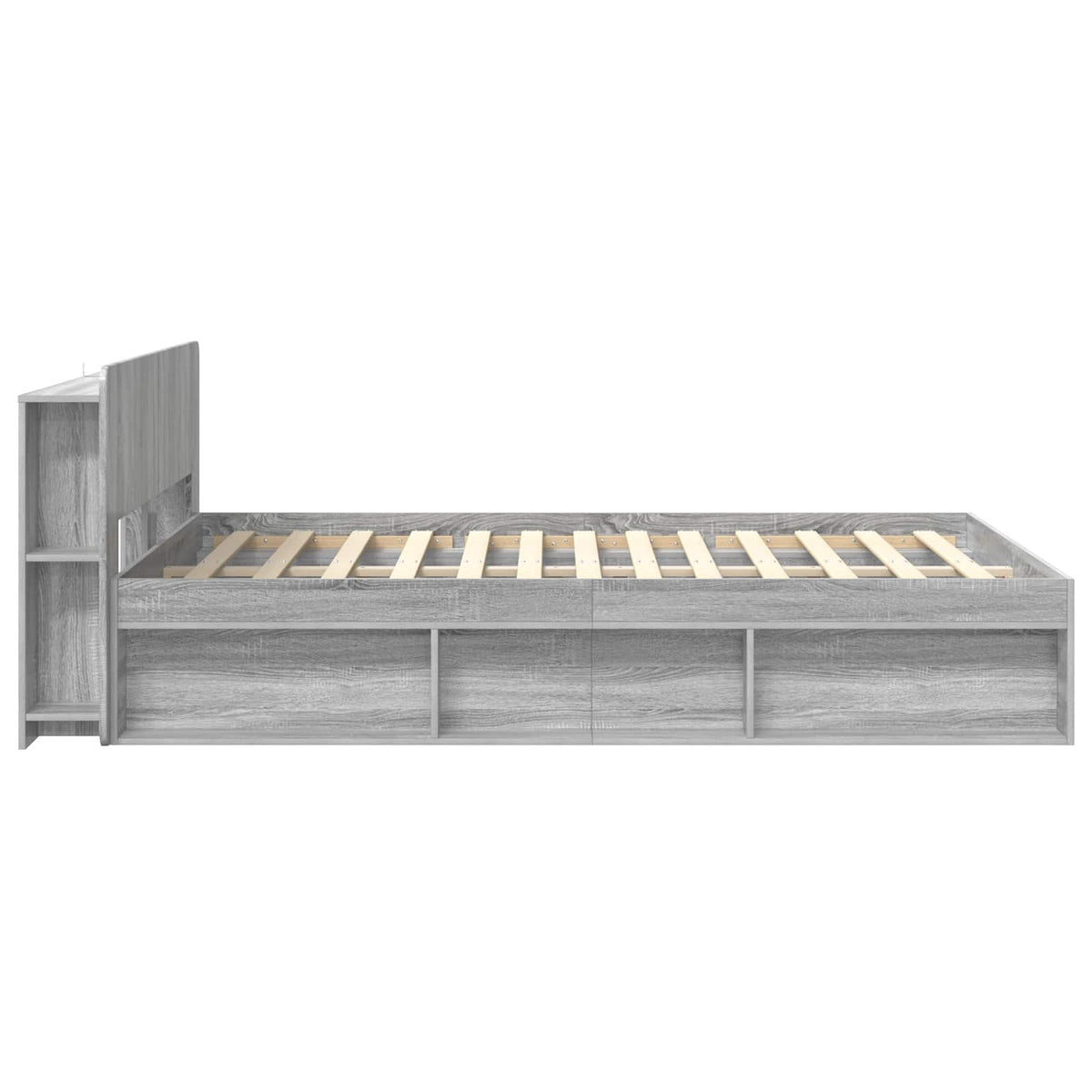 Bed Frame with Storage Engineered Wood Length 200 cm without Centre Shelf Grey Sonoma 160 cm