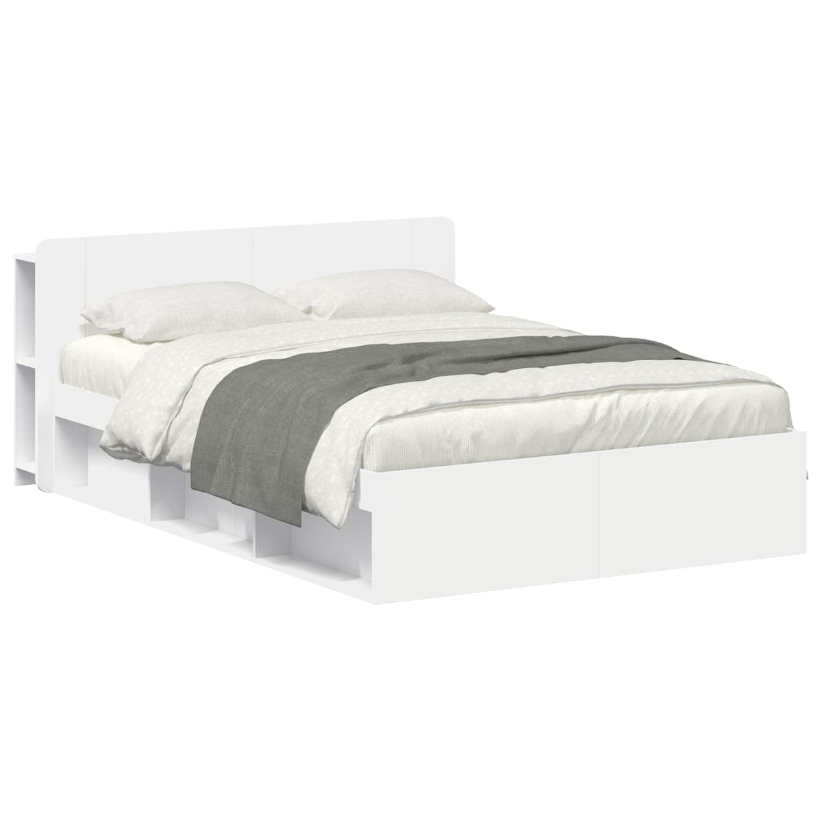 Bed Frame with Storage Engineered Wood Length 200 cm without Centre Shelf White 160 cm