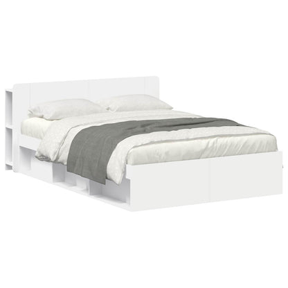 Bed Frame with Storage Engineered Wood Length 200 cm without Centre Shelf White 160 cm