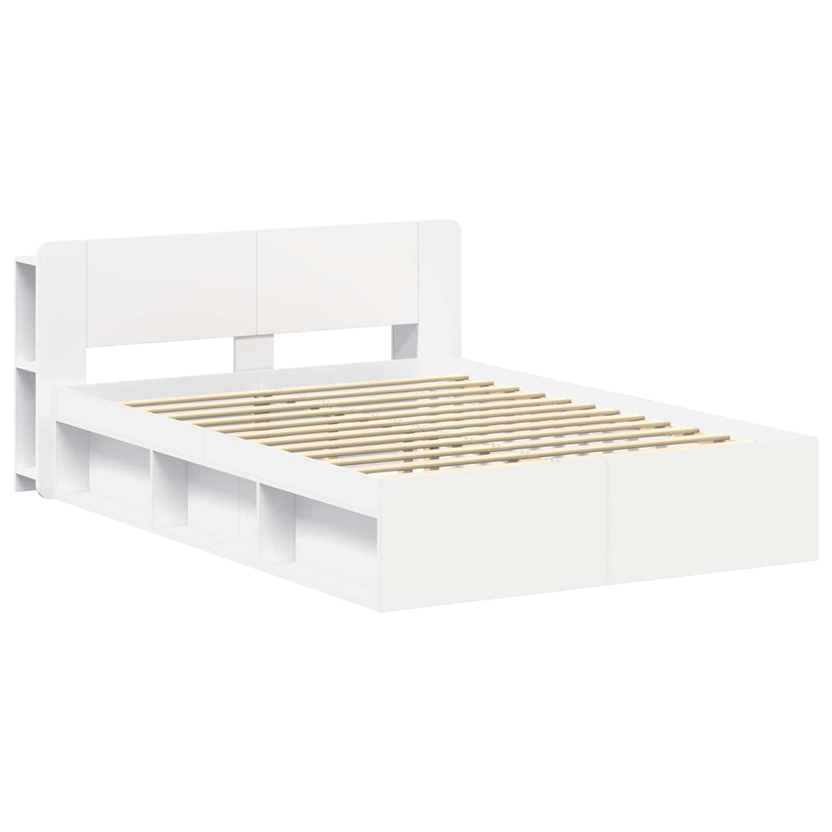 Bed Frame with Storage Engineered Wood Length 200 cm without Centre Shelf White 160 cm