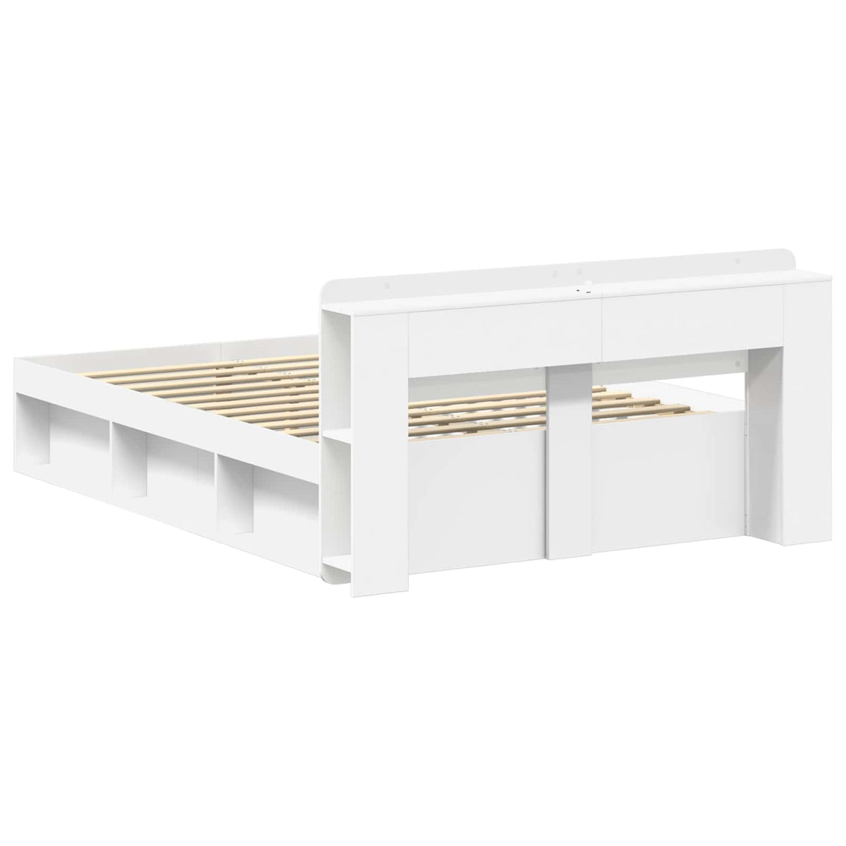 Bed Frame with Storage Engineered Wood Length 200 cm without Centre Shelf White 160 cm