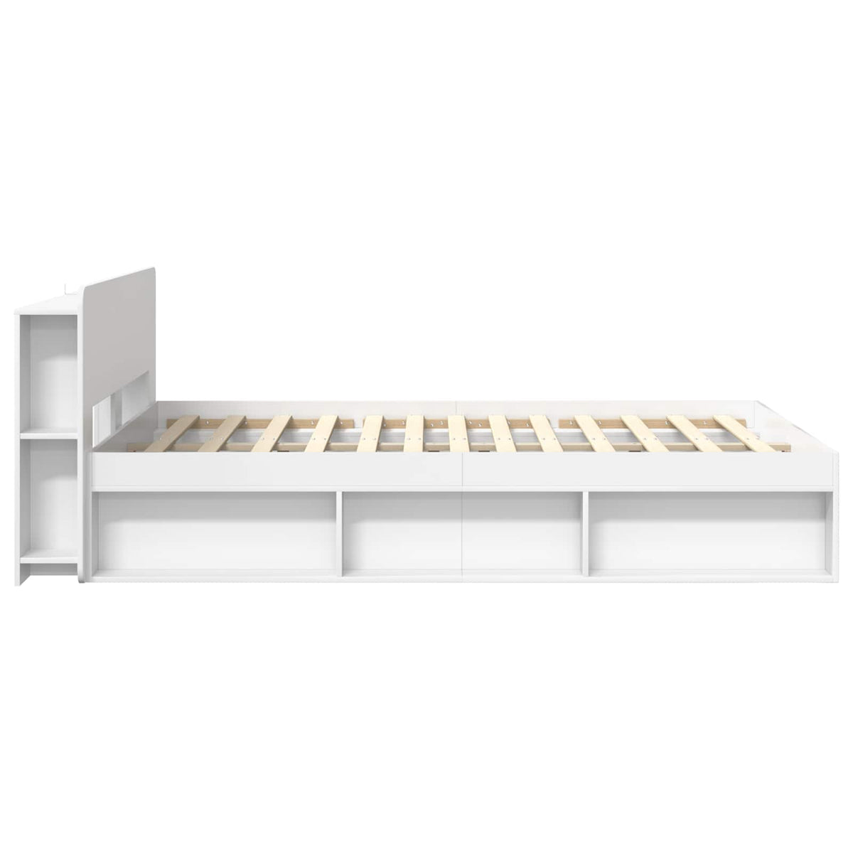 Bed Frame with Storage Engineered Wood Length 200 cm without Centre Shelf White 160 cm