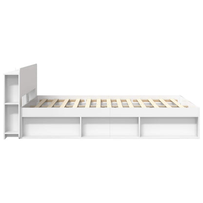 Bed Frame with Storage Engineered Wood Length 200 cm without Centre Shelf White 160 cm