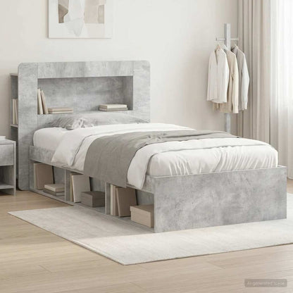 Bed Frame with Storage 90 x 200 cm Engineered Wood with Centre Shelf Concrete grey