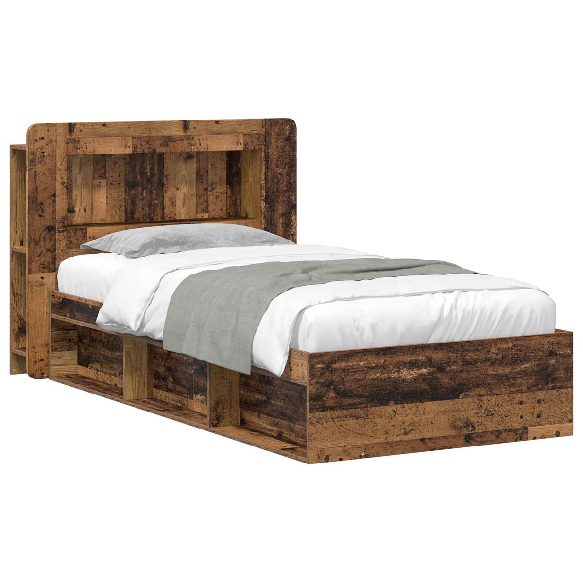 Bed Frame with Storage 90 x 200 cm Engineered Wood with Centre Shelf Old wood