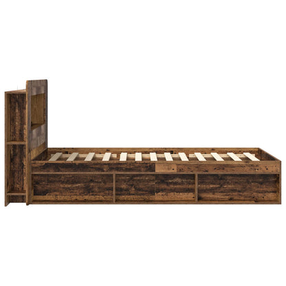Bed Frame with Storage 90 x 200 cm Engineered Wood with Centre Shelf Old wood
