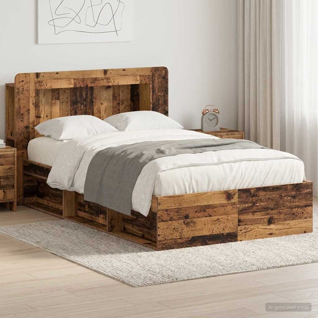 vidaXL Bed Frame with Storage Old Wood 120 x 200 cm Engineered Wood 1