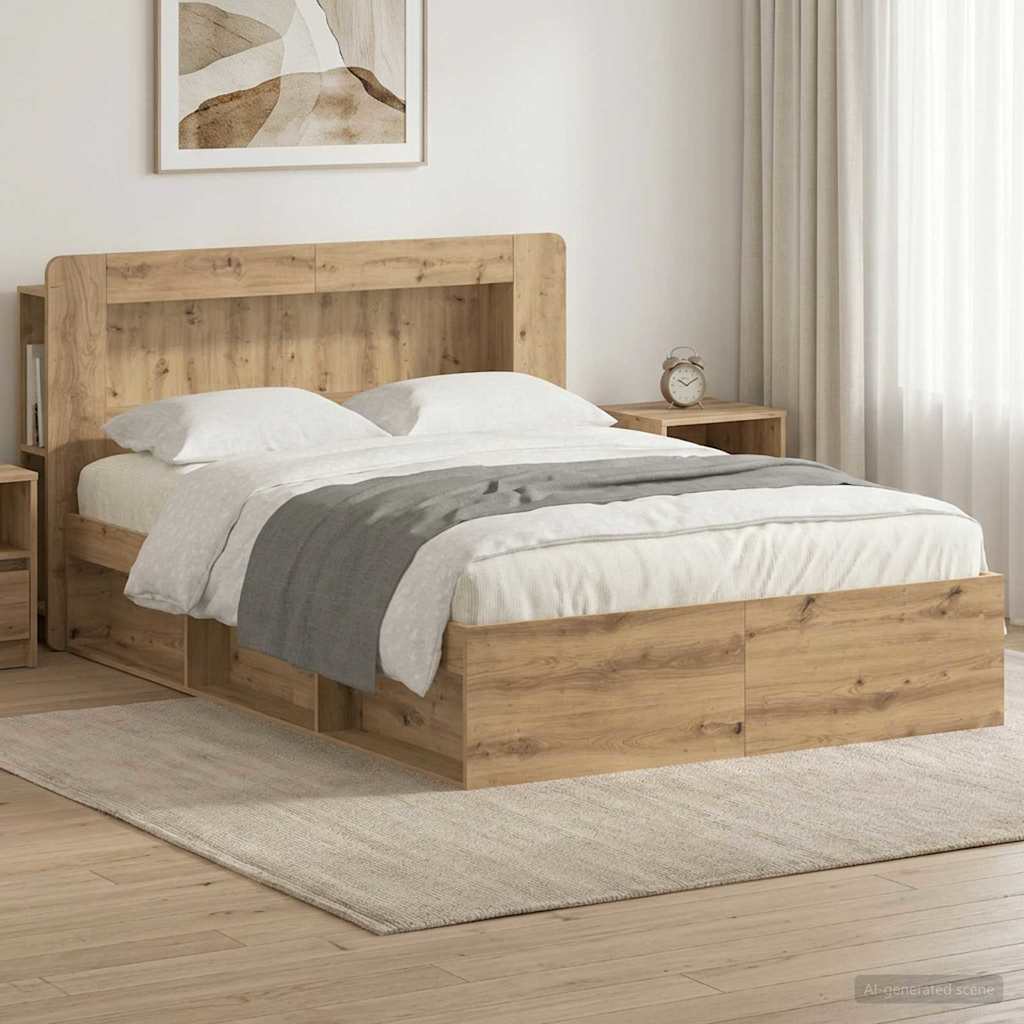 vidaXL Bed Frame with Storage Artisan Oak 135 x 190 cm Engineered Wood 1