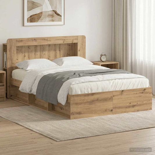 vidaXL Bed Frame with Storage Artisan Oak 135 x 190 cm Engineered Wood 1