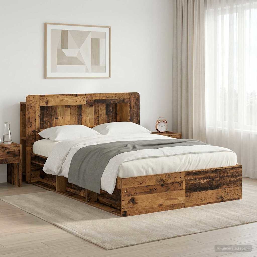 vidaXL Bed Frame with Storage Old Wood 135 x 190 cm Engineered Wood 1