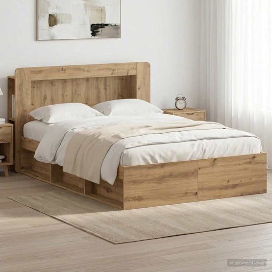 vidaXL Bed Frame with Storage Artisan Oak 140 x 190 cm Engineered Wood 1