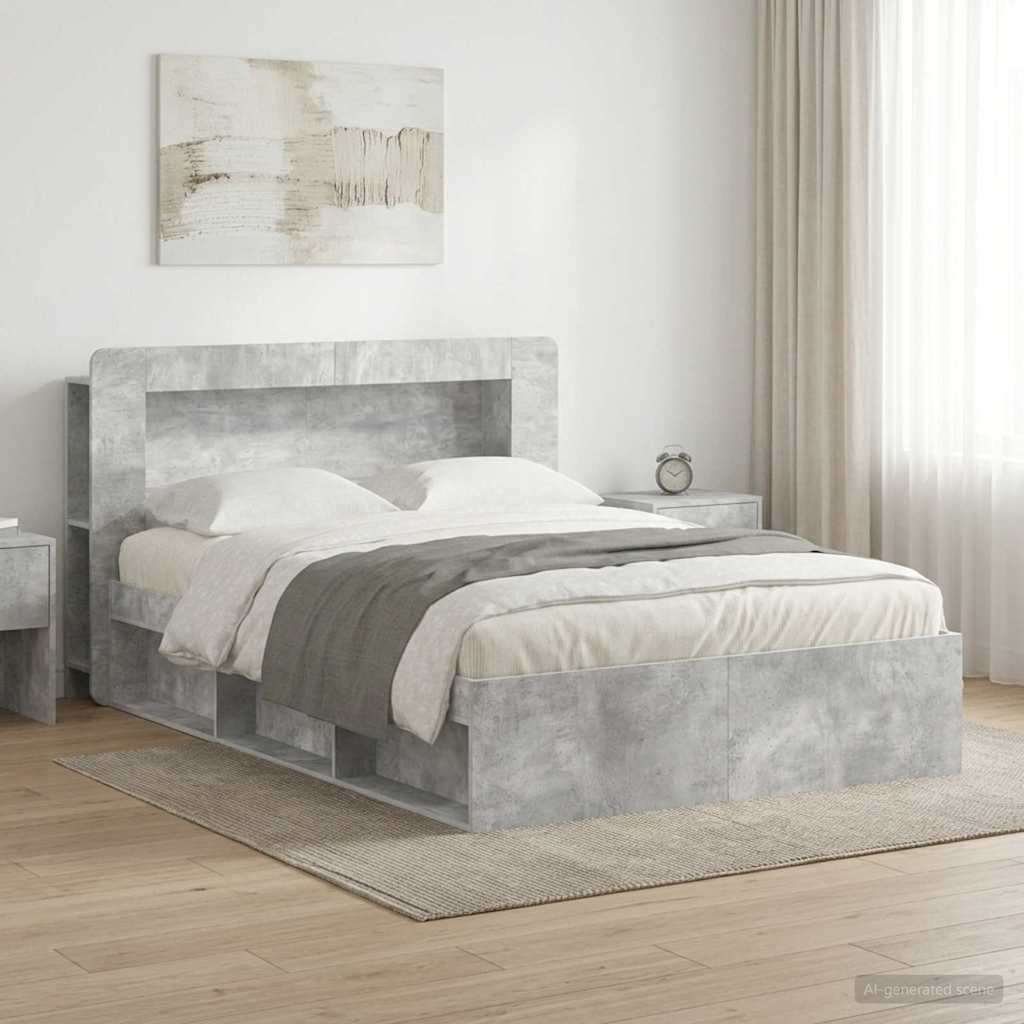 vidaXL Bed Frame with Storage Concrete Grey 140 x 190 cm 1