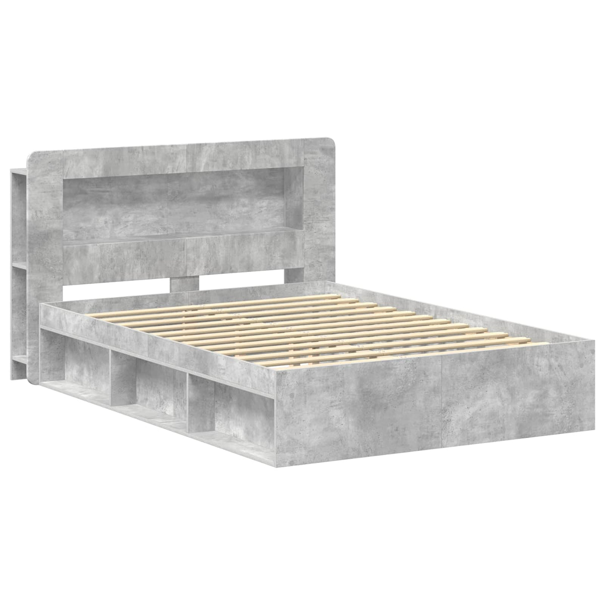 Bed Frame with Storage 140 x 190 cm Engineered Wood Length 190 cm with centre shelf Width 140 cm Concrete grey