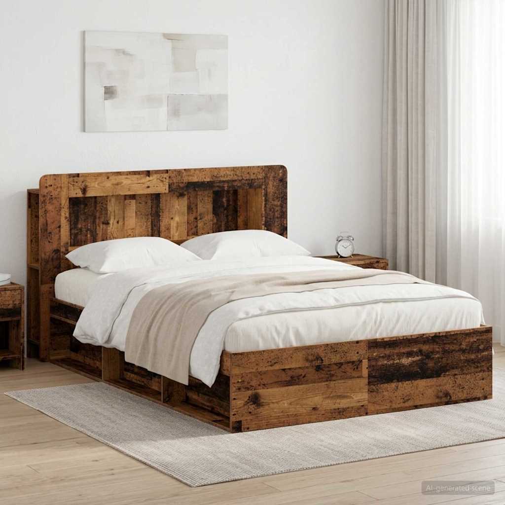 vidaXL Bed Frame with Storage Old Wood 140 x 190 cm Engineered Wood 1