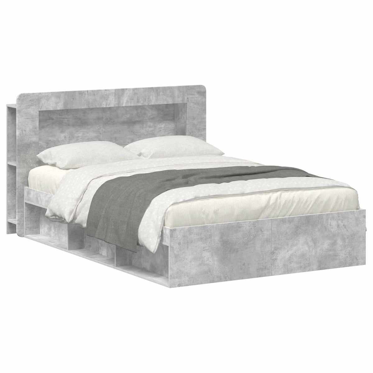 Bed Frame with Storage 140 x 200 cm Length 200 cm with centre shelf Width 140 cm Concrete grey