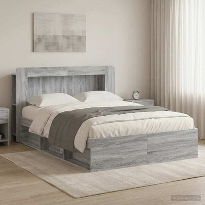 Bed Frame with Storage 140 x 200 cm Length 200 cm with centre shelf Width 140 cm Grey sonoma
