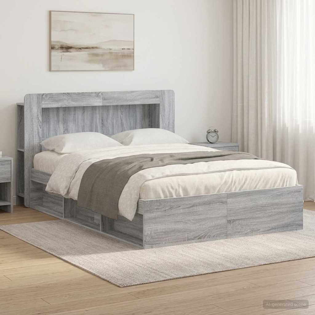 vidaXL Bed Frame with Storage Grey Sonoma 160 x 200 cm Engineered Wood 1