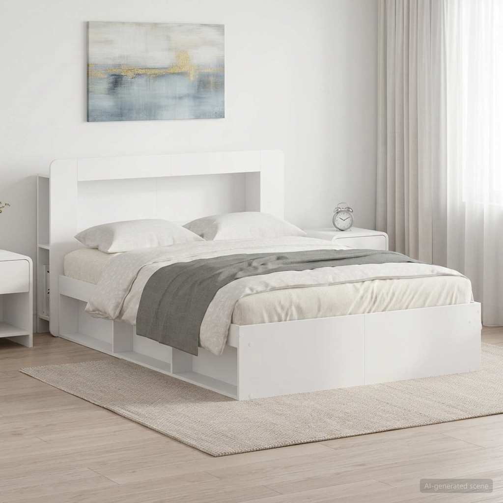 vidaXL Bed Frame with Storage White 160 x 200 cm Engineered Wood 1