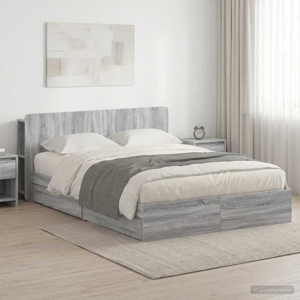 vidaXL Bed Frame with Storage Grey Sonoma 140 x 200 cm Engineered Wood 1