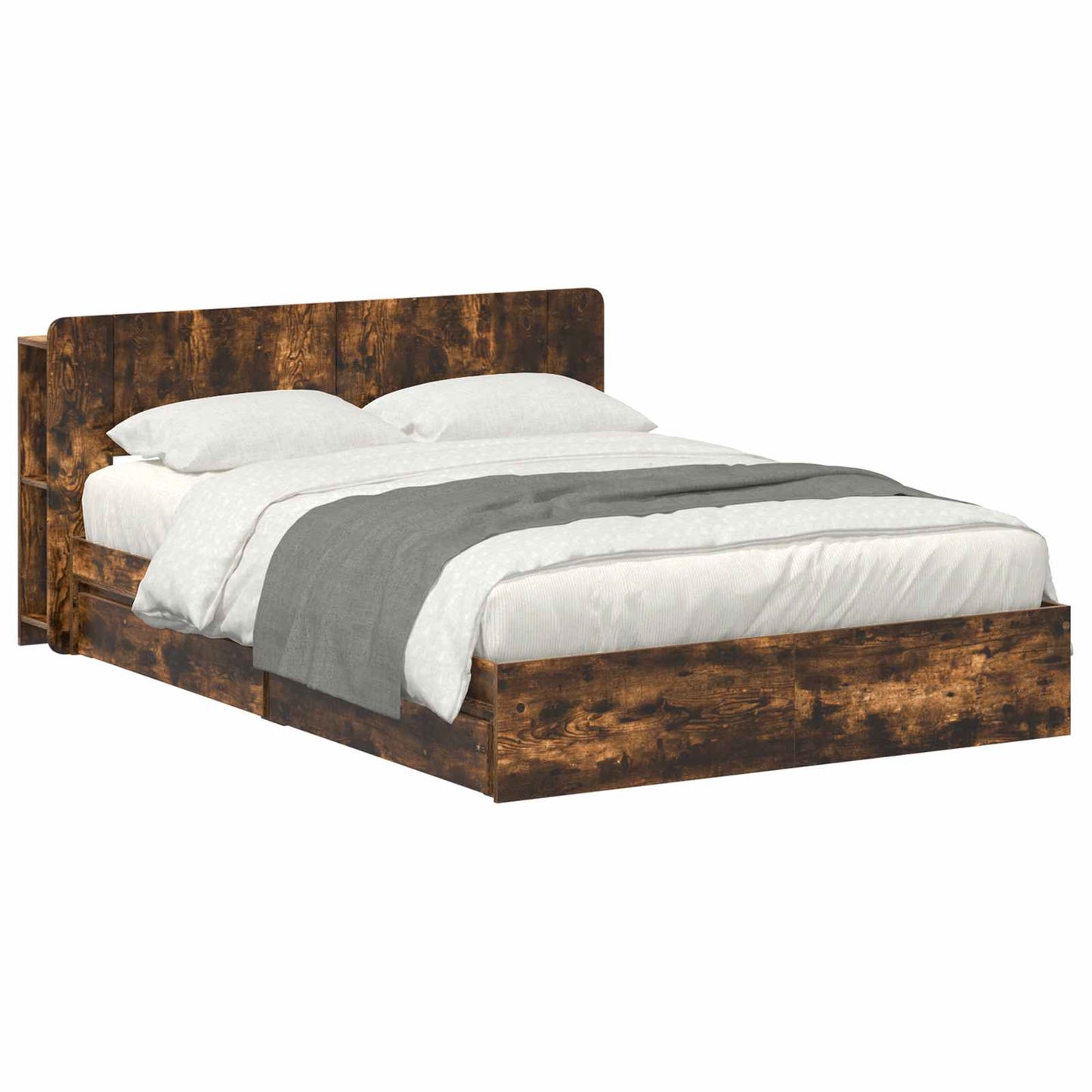 vidaXL Bed Frame with Storage Smoked Oak 135 x 190 cm Engineered Wood 2