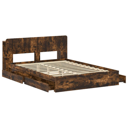 vidaXL Bed Frame with Storage Smoked Oak 135 x 190 cm Engineered Wood 4