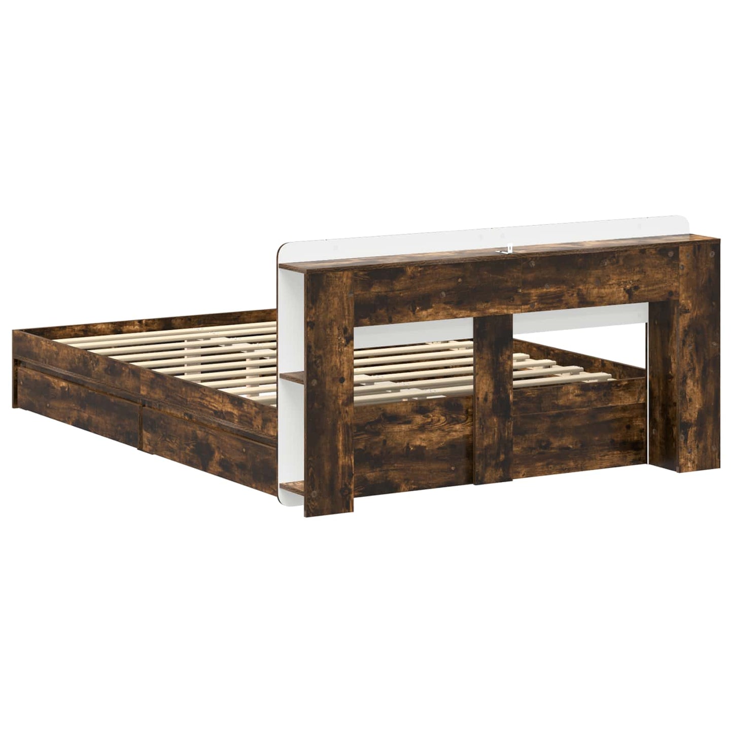 vidaXL Bed Frame with Storage Smoked Oak 135 x 190 cm Engineered Wood 6