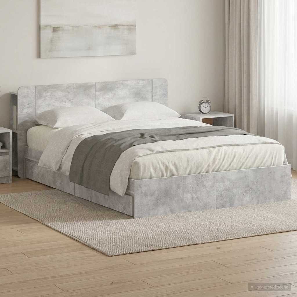 vidaXL Bed Frame with Storage with Drawer Concrete Grey 150 x 200 cm 1