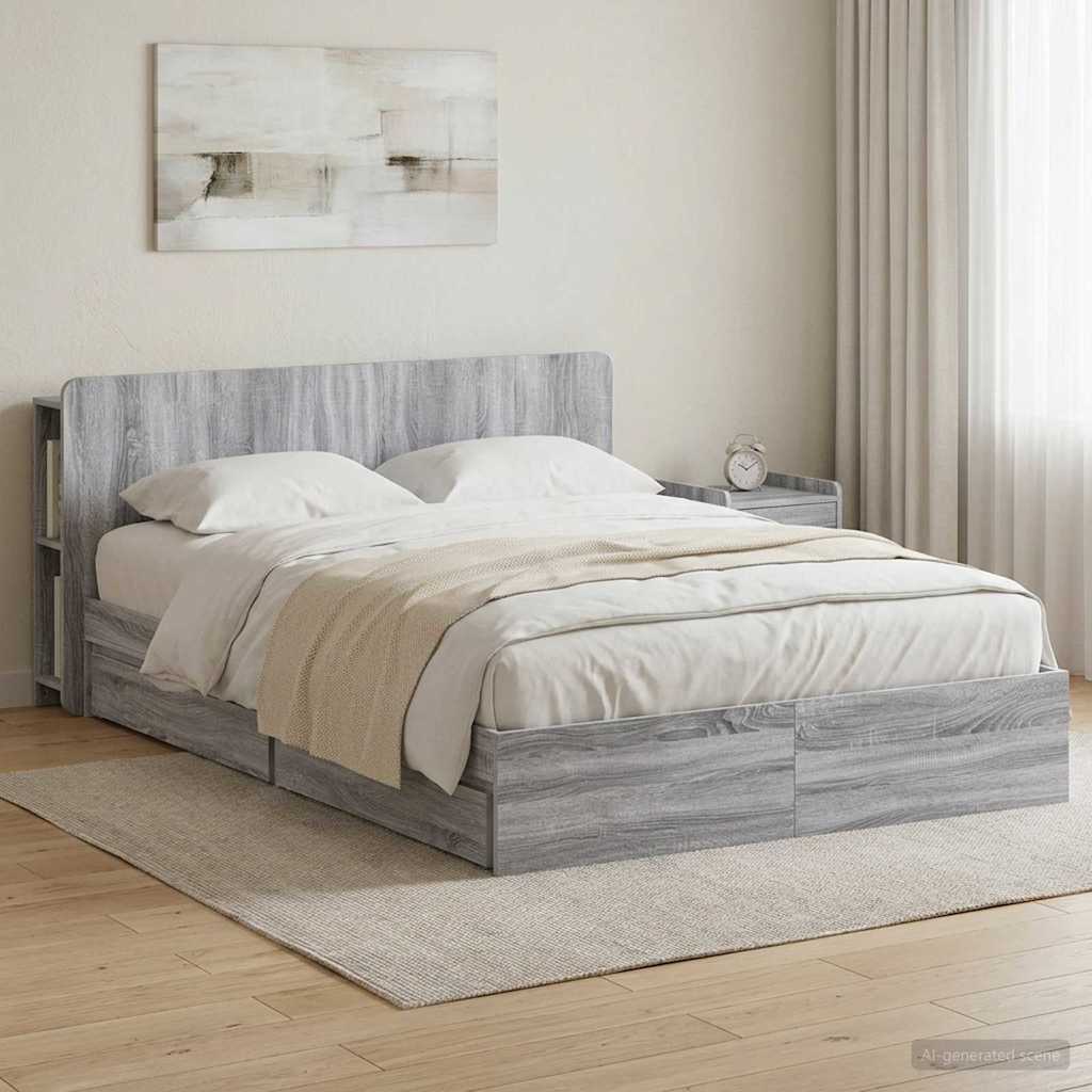 vidaXL Bed Frame with Storage Grey Sonoma 150 x 200 cm Engineered Wood 1