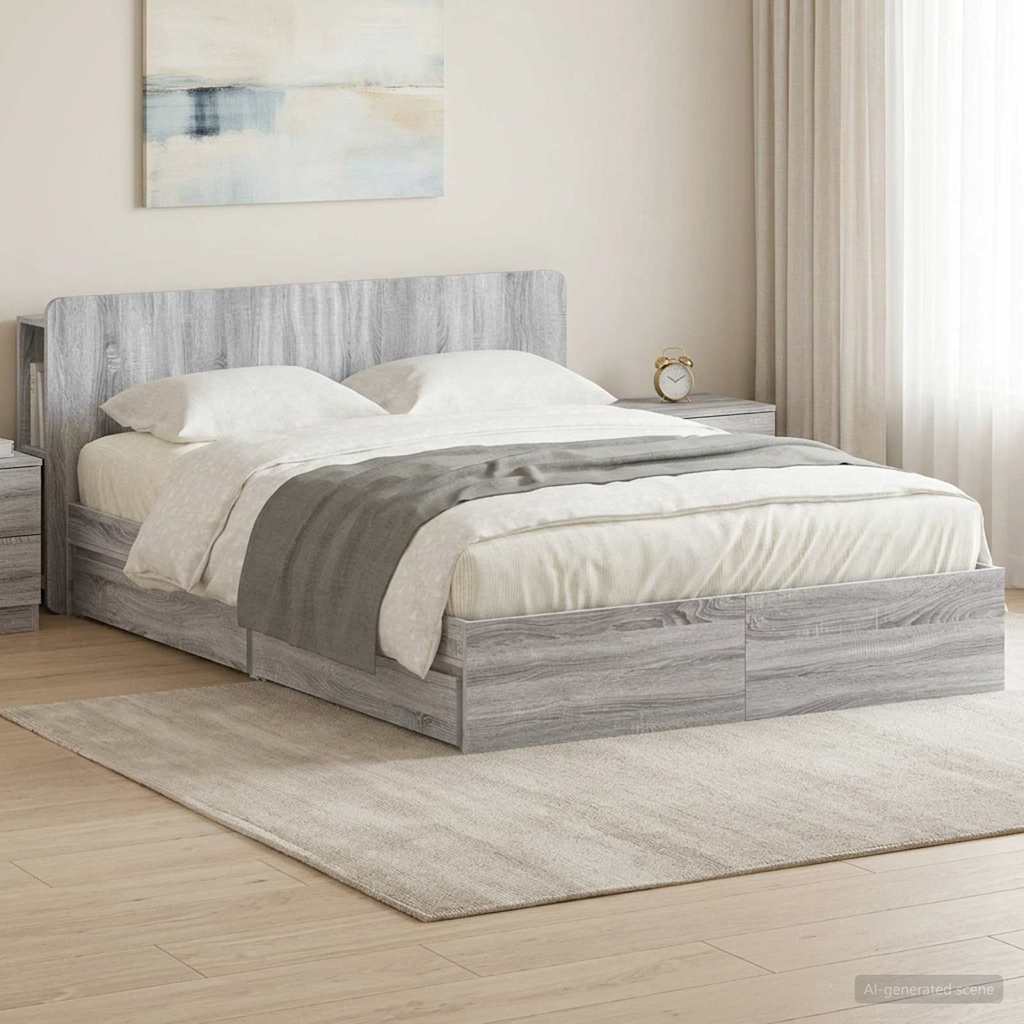 vidaXL Bed Frame with Storage Grey Sonoma 160 x 200 cm Engineered Wood 1
