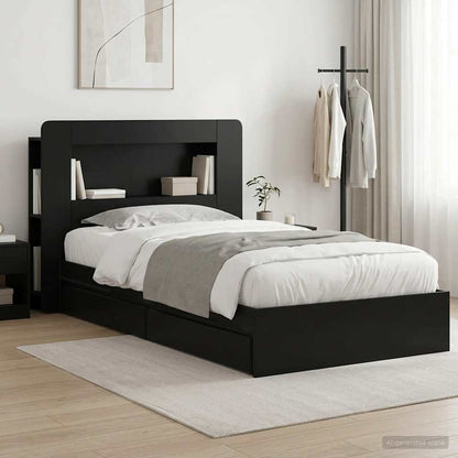 vidaXL Bed Frame with Storage Black 90 x 190 cm Engineered Wood 1