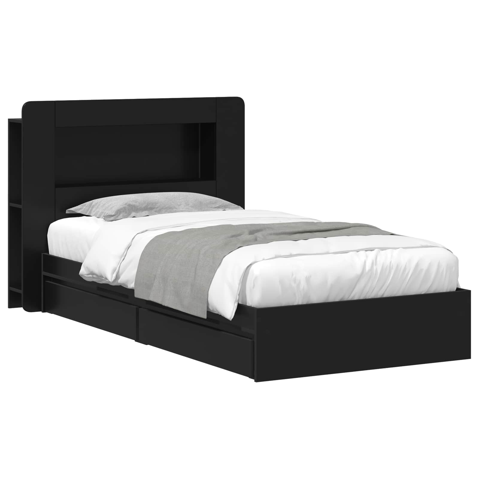 vidaXL Bed Frame with Storage Black 90 x 190 cm Engineered Wood 2
