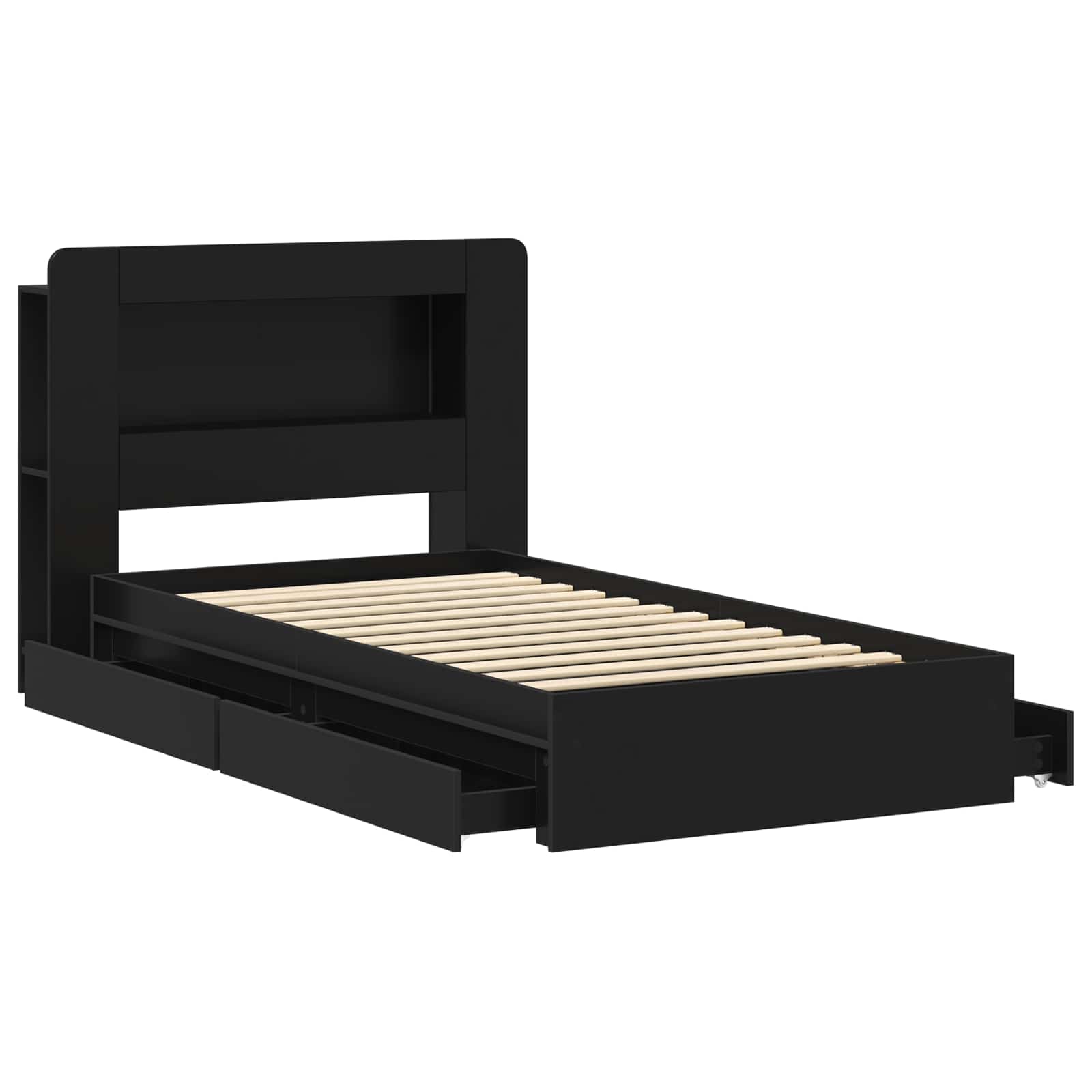 vidaXL Bed Frame with Storage Black 90 x 190 cm Engineered Wood 4