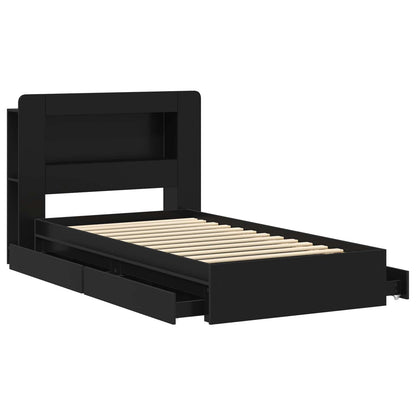 vidaXL Bed Frame with Storage Black 90 x 190 cm Engineered Wood 4