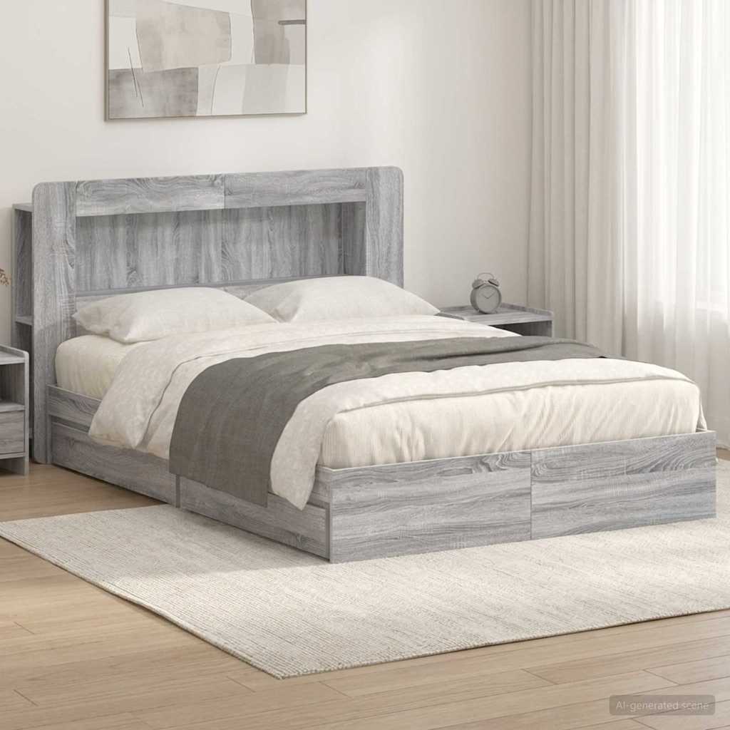 vidaXL Bed Frame with Storage Grey Sonoma 140 x 200 cm Engineered Wood 1