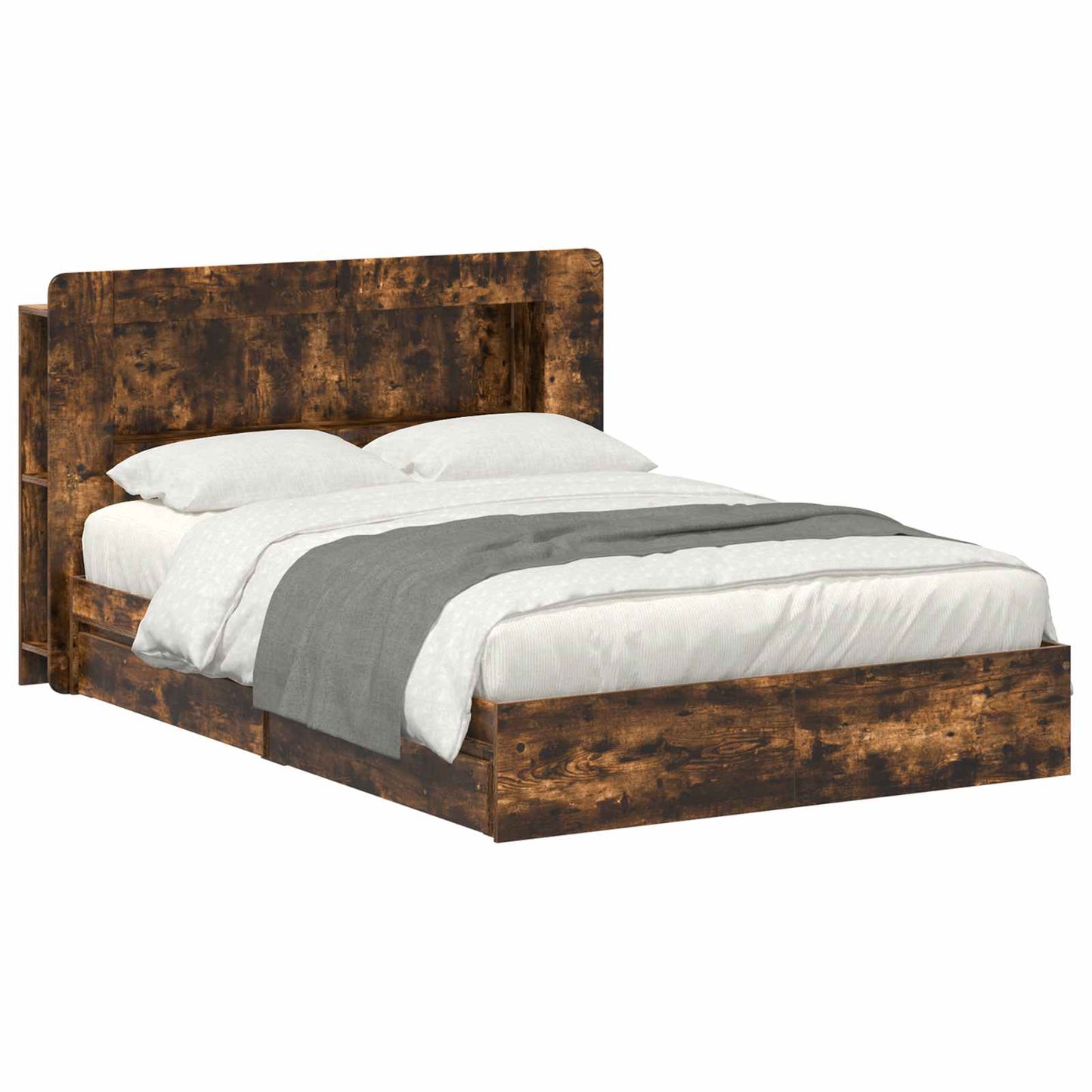 vidaXL Bed Frame with Storage Smoked Oak 135 x 190 cm Engineered Wood 2