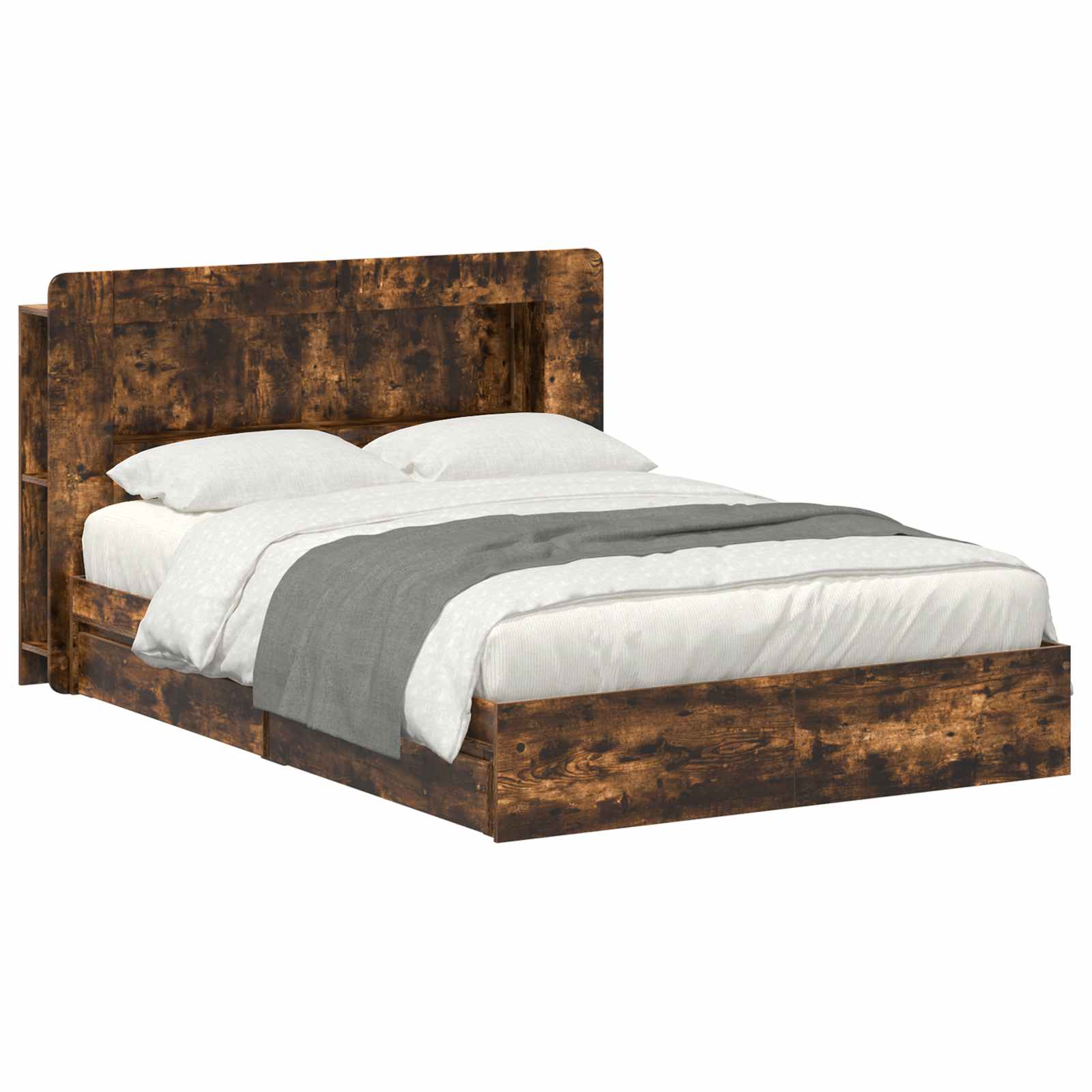 vidaXL Bed Frame with Storage Smoked Oak 135 x 190 cm Engineered Wood 2