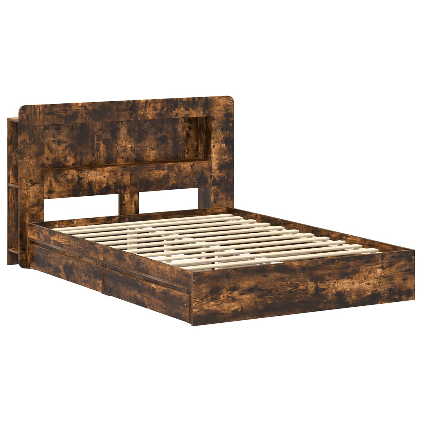 vidaXL Bed Frame with Storage Smoked Oak 135 x 190 cm Engineered Wood 3