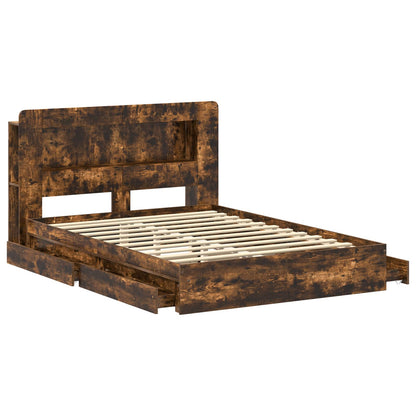 vidaXL Bed Frame with Storage Smoked Oak 135 x 190 cm Engineered Wood 4