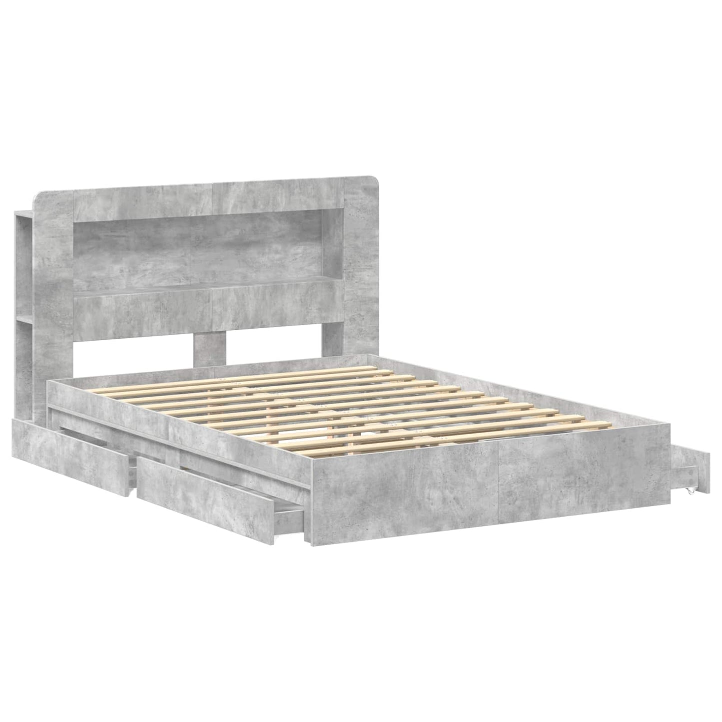 vidaXL Bed Frame with Storage with Drawer Concrete Grey 150 x 200 cm 4