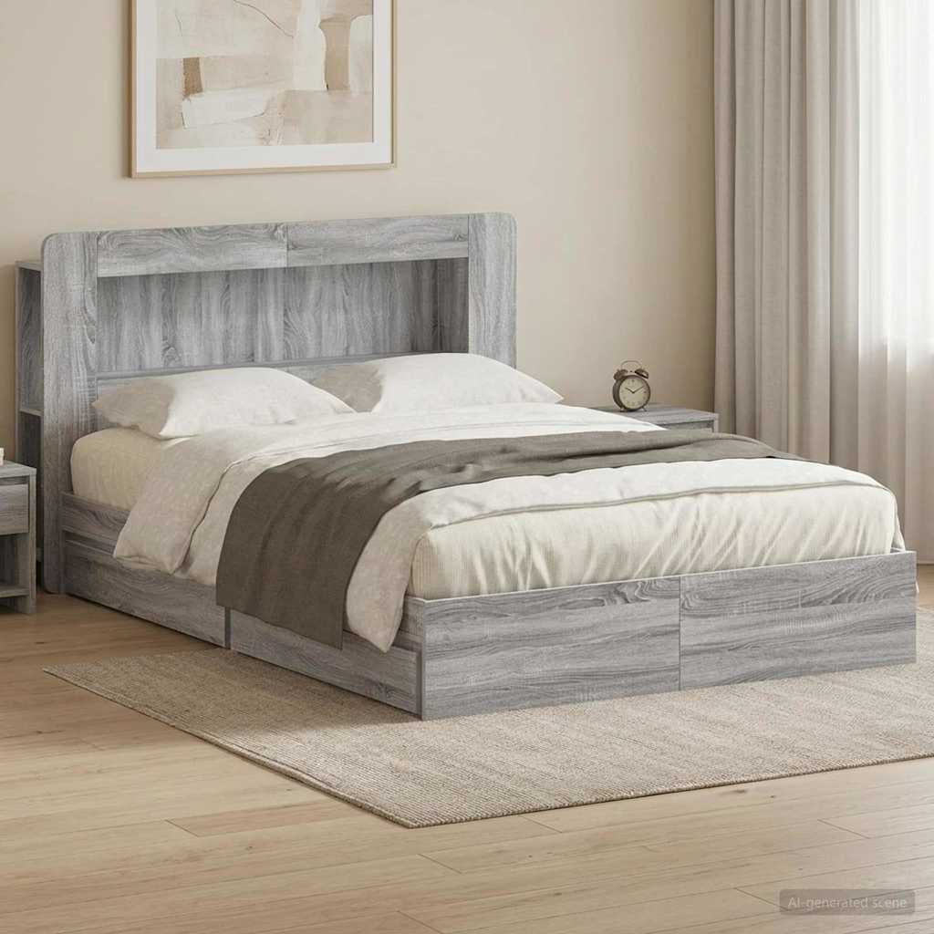 vidaXL Bed Frame with Storage Grey Sonoma 150 x 200 cm Engineered Wood 1