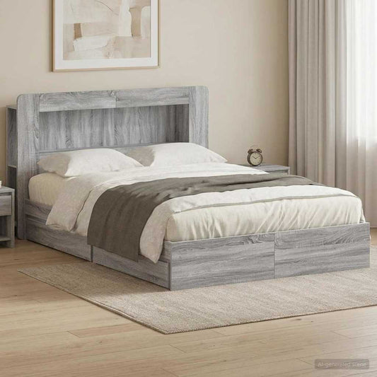 vidaXL Bed Frame with Storage Grey Sonoma 150 x 200 cm Engineered Wood 1