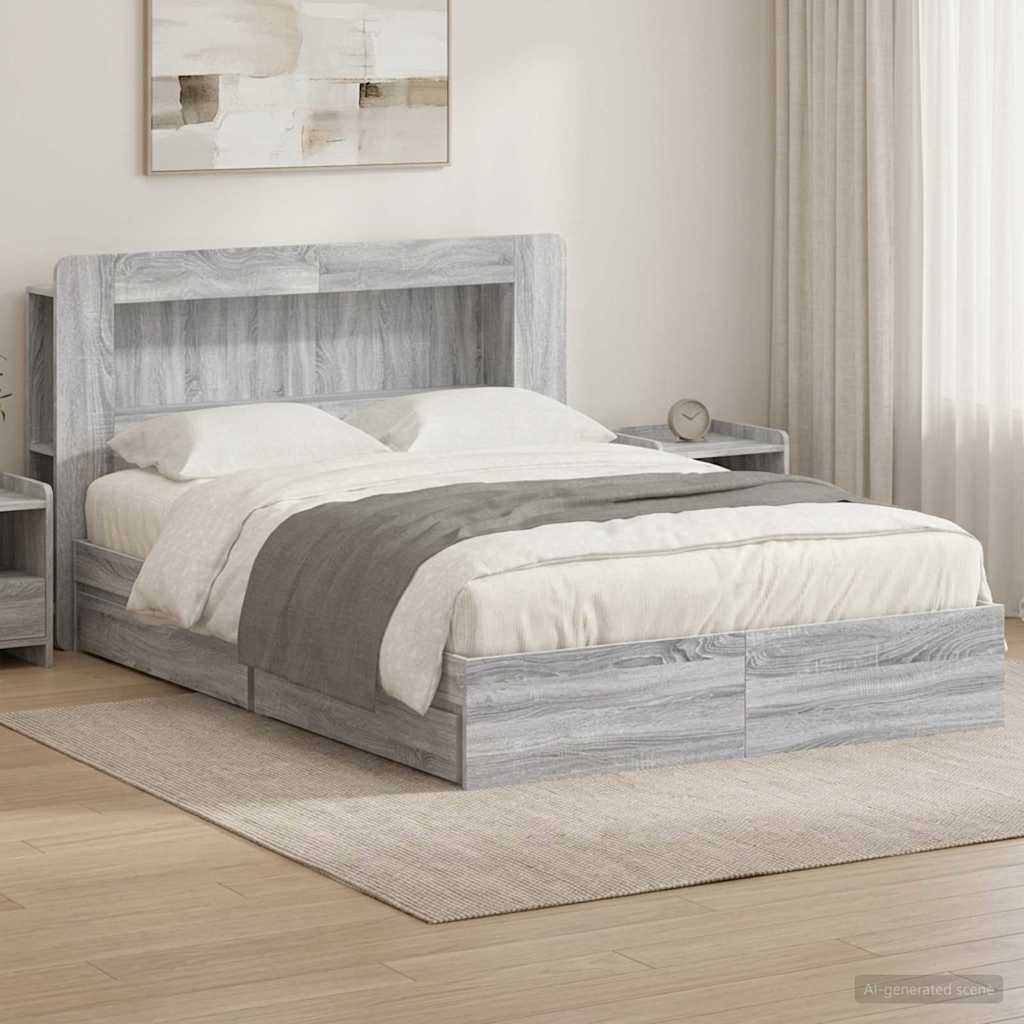 vidaXL Bed Frame with Storage Grey Sonoma 160 x 200 cm Engineered Wood 1